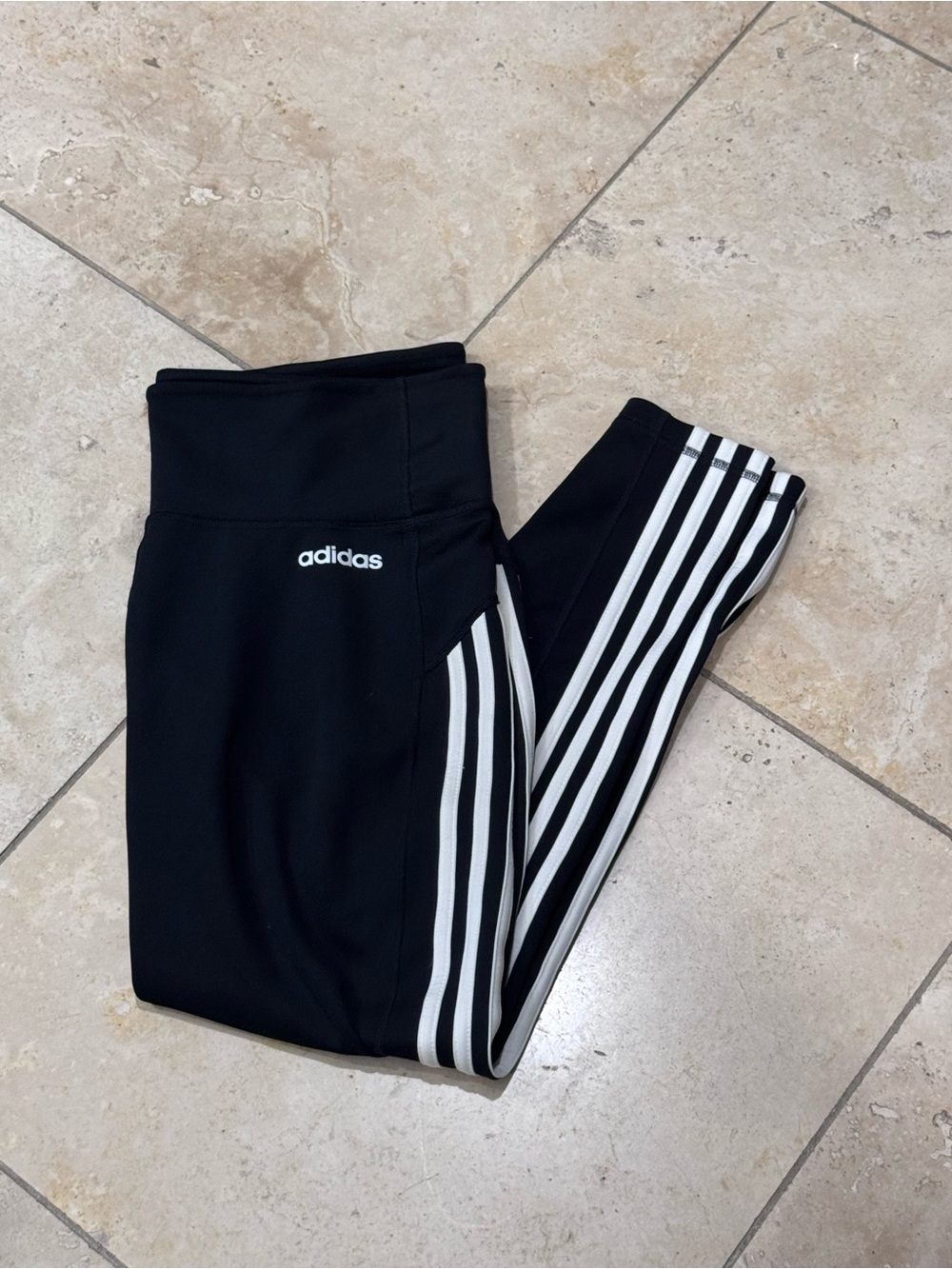adidas Black Leggings with White 3-Stripes